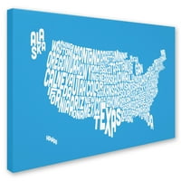 Crtež zaštitnog znaka Azul-tekstualna Karta Američkih Država na platnu Michaela Tompsetta