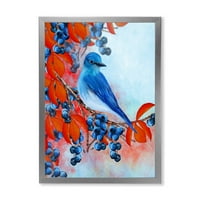 DesignArt 'Bright Bird Bullfinch koji sjedi na grani Berries III' tradicionalni uokvireni umjetnički tisak