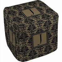 Damask pouf s monogramom otisak palca, crni sa zlatom