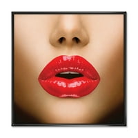 DesignArt 'Sexy Woman Lips prekrasan make-up izbliza Kiss' Moderno uokvirena platna zidna umjetnička tiska