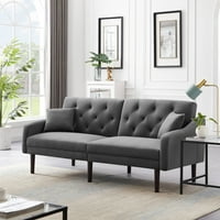 Futon kauč na kauču, aukfa Modern Loveseat Sleeper kauč, kabrioletni kauč kreveta s jastucima i nogama od čvrstog drveta, siva