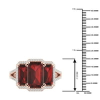 Imperijalni dragulj 10K ružičasto zlato smaragdni granat ct tw dijamant tri kamena halo podijeljeni ženski prsten u obliku škaklja