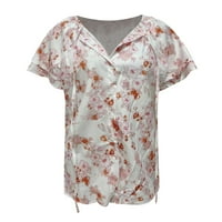 Ženske majice, tiskana bluza, Ležerne Ženske majice kratkih rukava i dekoltea u obliku slova H, ljetne ružičaste boje