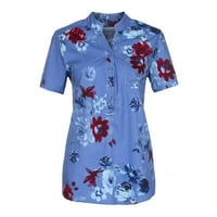 Ženski preveliki vrhovi s izrezom u obliku slova u, široke majice na kopčanje, majica kratkih rukava s cvjetnim printom, 3-inčna