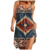 Ljetne haljine Za Žene, Ležerne mini haljine za odmor na plaži s okruglim vratom s aztečkim printom u zapadnom stilu