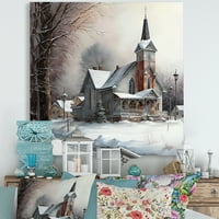 Dizajnerska crkva na selu zimi. zidna umjetnost na platnu