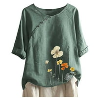 Plus size majice za žene s cvjetnim vezom s kratkim rukavima Vintage bluza majica majica u menta zelenoj boji _ Ženska odjeća