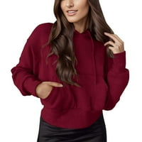 Ženske dukserice ležerna dukserica dugih rukava jednobojni pulover jesen-zima modna kratka dukserica na vezanje džepni vrhovi Bež;