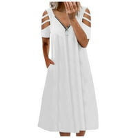 Ženske haljine, obična ležerna haljina A kroja s izrezom u obliku inča, ljetna Ženska haljina srednje duljine u bijeloj boji 2 inča
