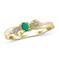 Draguljara Smaragdni prsten nakit za rođenje - 0. karat smaragd 14K Zlatni nakit od srebrnog prstena s bijelim dijamantnim naglaskom