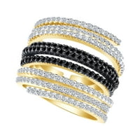 1. Zaručnički prsten s okruglim crno-bijelim karatnim prirodnim dijamantom od 14 karatnog žutog zlata, veličina prstena-9,5